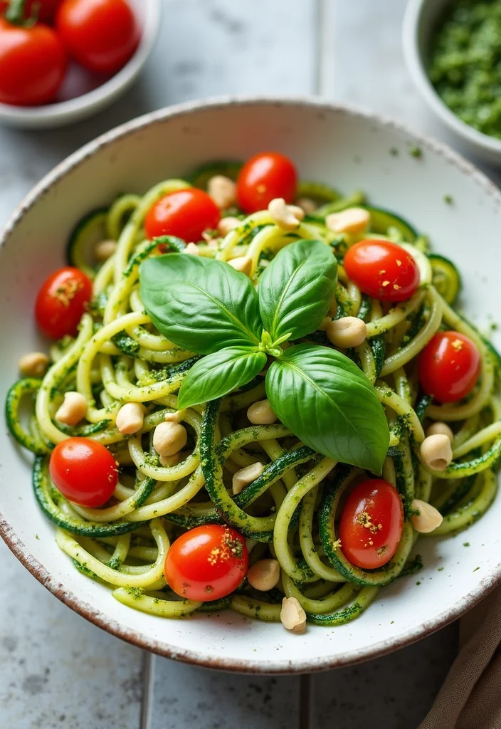 10 Raw Vegan Recipes for Fresh Minimal Prep Meals - 3. No-Cook Zucchini Noodles with Pesto