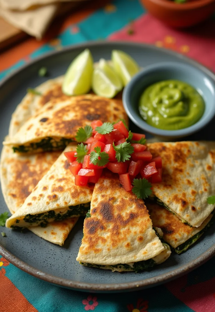 12 Easy Vegan Recipes for Quick Everyday Cooking - 10. Spinach and Mushroom Quesadillas