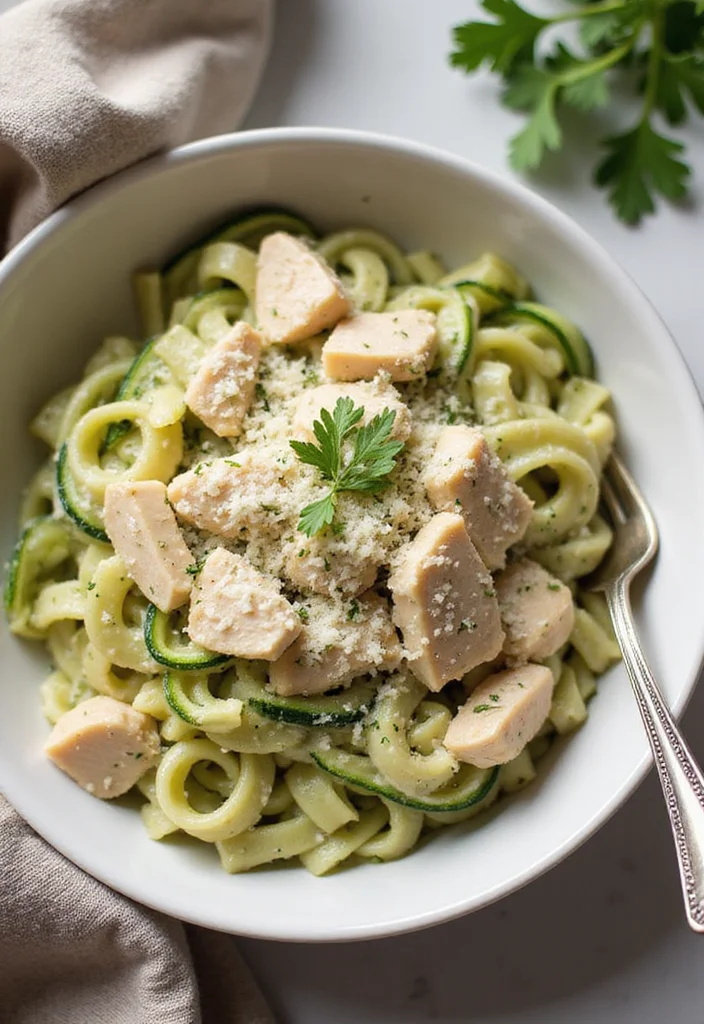 12 Keto Chicken Recipes for Easy Weeknight Dinners - 7. Chicken Alfredo Zucchini Noodles