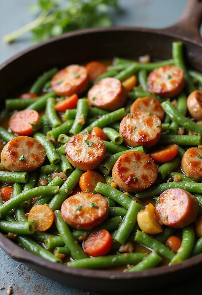 12 Keto Sausage Recipes for Fast Savory Meals - 10. Sausage and Green Bean Skillet