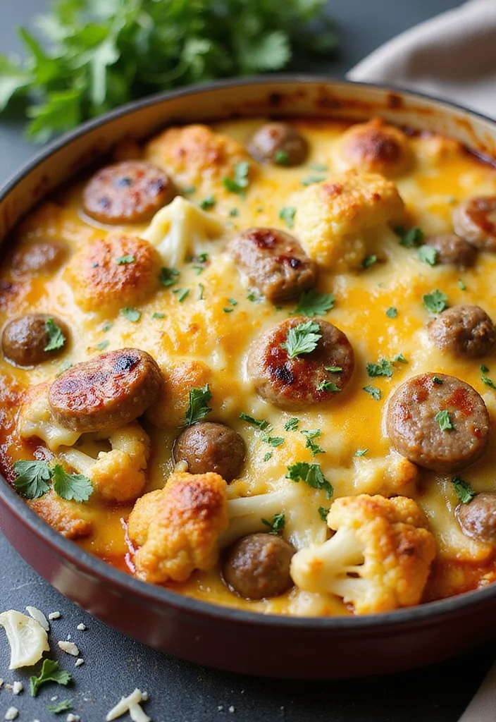 12 Keto Sausage Recipes for Fast Savory Meals - 2. Cheesy Sausage and Cauliflower Bake