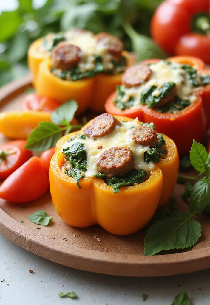 12 Keto Sausage Recipes for Fast Savory Meals - 6. Sausage and Spinach Stuffed Peppers